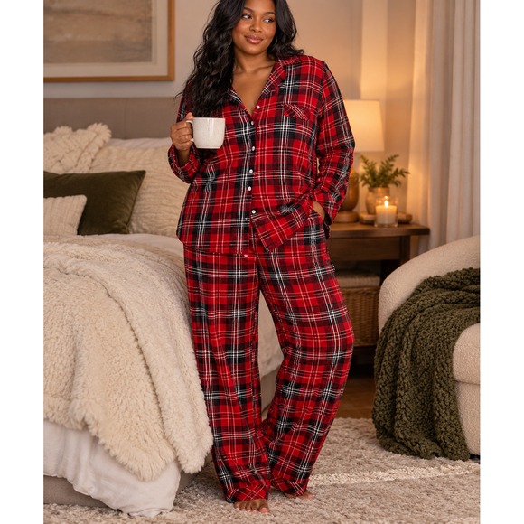 Victoria's Secret Other - Victoria's Secret Flannel LS Shirt Pants Plaid Pajama Set Large Pjs Xmas Holiday